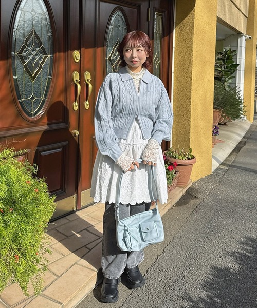 AS KNOW AS plus(アズノゥアズプラス)の「◇Wジップ襟付き ケーブルニットカーディガン(カーディガン/ボレロ・レディース・ネイビー/グレー/アイボリー/ピンク/サックスブルー/ネイビー系1/アイボリー系1/サックスブルー系1/シルバー系1・FREE)」の22枚目の写真