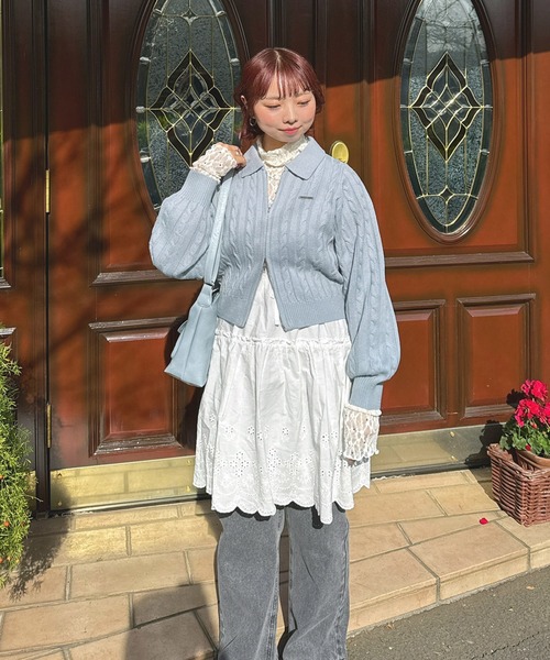 AS KNOW AS plus(アズノゥアズプラス)の「◇Wジップ襟付き ケーブルニットカーディガン(カーディガン/ボレロ・レディース・ネイビー/グレー/アイボリー/ピンク/サックスブルー/ネイビー系1/アイボリー系1/サックスブルー系1/シルバー系1・FREE)」の18枚目の写真