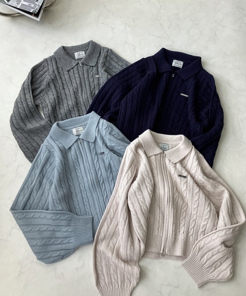 AS KNOW AS plus(アズノゥアズプラス)の「◇Wジップ襟付き ケーブルニットカーディガン(カーディガン/ボレロ・レディース・ネイビー/グレー/アイボリー/ピンク/サックスブルー/ネイビー系1/アイボリー系1/サックスブルー系1/シルバー系1・FREE)」の11枚目の写真