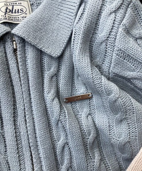 AS KNOW AS plus(アズノゥアズプラス)の「◇Wジップ襟付き ケーブルニットカーディガン(カーディガン/ボレロ・レディース・ネイビー/グレー/アイボリー/ピンク/サックスブルー/ネイビー系1/アイボリー系1/サックスブルー系1/シルバー系1・FREE)」の12枚目の写真