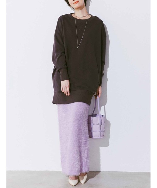 IEDIT(イディット)の「IEDIT きくちあつこさんコラボ シャギーニットIラインスカート(スカート・レディース・チャコールグレー/パープル・MEDIUM/LARGE/X-LARGE/XX-LARGE)」の3枚目の写真