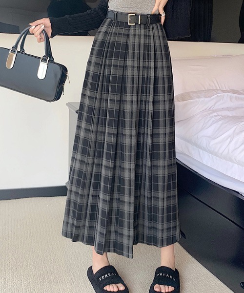 LAC-VERT(ラック・ヴェール)の「チェック柄ロングプリーツスカート(スカート・レディース・グレー/グリーン・FREE)」の14枚目の写真