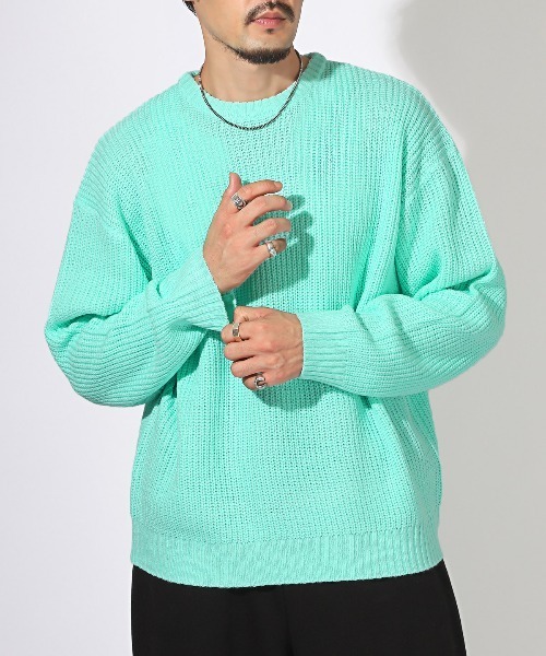 LUXSTYLE（ラグスタイル）の「畦編みクルーネックニット（ニット/セーター・メンズ・ベージュ/ワインレッド/ブルー系その他/グリーン系その他/イエロー系その他/ブルーグレー/ブラック/オレンジ系その他/グレー・L/M）」の6枚目の写真