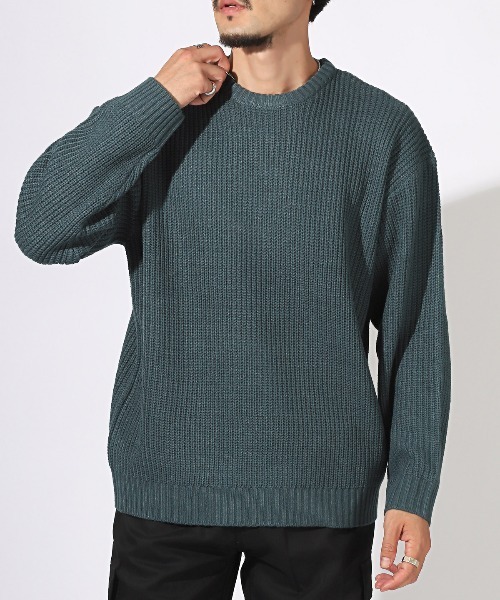 LUXSTYLE（ラグスタイル）の「畦編みクルーネックニット（ニット/セーター・メンズ・ベージュ/ワインレッド/ブルー系その他/グリーン系その他/イエロー系その他/ブルーグレー/ブラック/オレンジ系その他/グレー・L/M）」の4枚目の写真