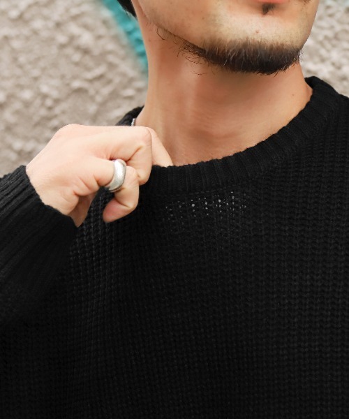 LUXSTYLE（ラグスタイル）の「畦編みクルーネックニット（ニット/セーター・メンズ・ベージュ/ワインレッド/ブルー系その他/グリーン系その他/イエロー系その他/ブルーグレー/ブラック/オレンジ系その他/グレー・L/M）」の10枚目の写真