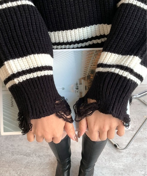 専用 クラッシュボーダーセーター クラッシュニットボーダーセーター◇セーター ガーリー系 S、M、L