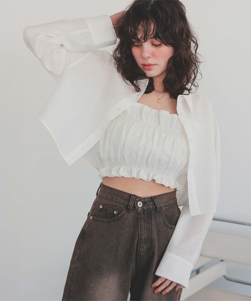 titivate（ティティベイト）の「サッカーストライプシャーリングビスチェ（チューブトップ・レディース・ブラック/ホワイト/ブルー系その他/グリーン系その他・FREE）」の2枚目の写真