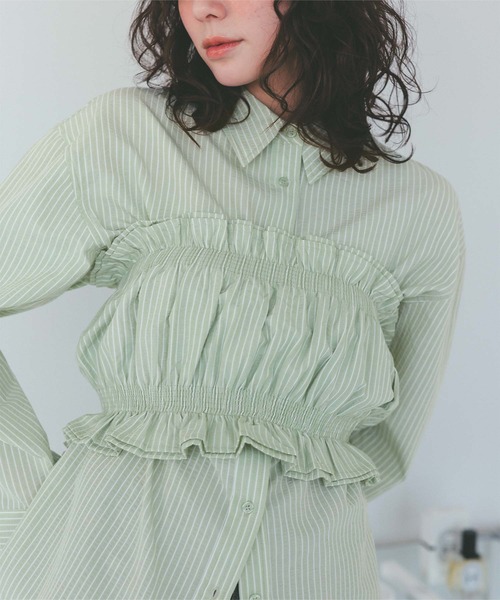 titivate（ティティベイト）の「サッカーストライプシャーリングビスチェ（チューブトップ・レディース・ブラック/ホワイト/ブルー系その他/グリーン系その他・FREE）」の9枚目の写真