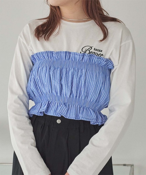 titivate（ティティベイト）の「サッカーストライプシャーリングビスチェ（チューブトップ・レディース・ブラック/ホワイト/ブルー系その他/グリーン系その他・FREE）」の20枚目の写真