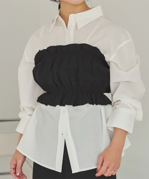 titivate（ティティベイト）の「サッカーストライプシャーリングビスチェ（チューブトップ・レディース・ブラック/ホワイト/ブルー系その他/グリーン系その他・FREE）」の5枚目の写真