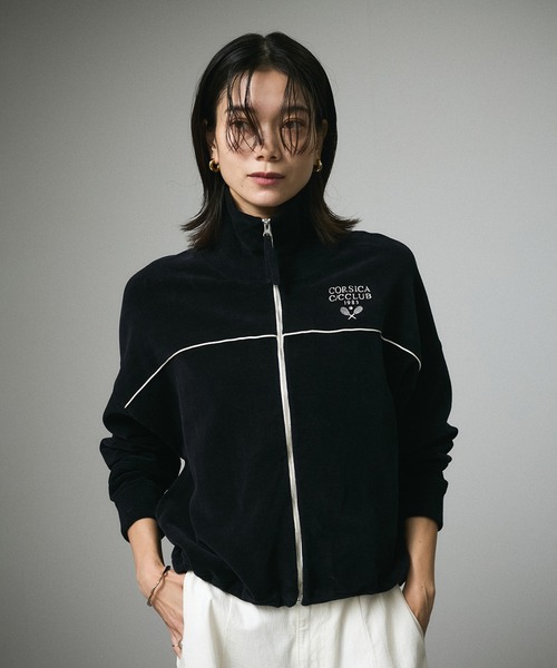 SALON adam et rope'（サロン アダム エ ロペ）の「トラックジャケット-CreamyCotton /クリーミーコットン-（カーディガン/ボレロ・レディース・オフホワイト/ブラック/グリーン・FREE）」の4枚目の写真