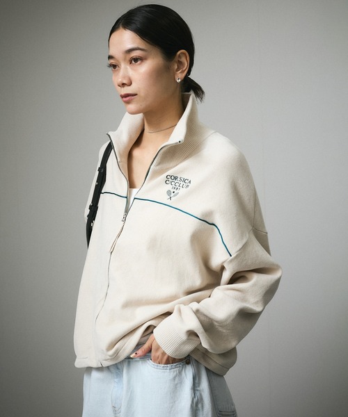 SALON adam et rope'（サロン アダム エ ロペ）の「トラックジャケット-CreamyCotton /クリーミーコットン-（カーディガン/ボレロ・レディース・オフホワイト/ブラック/グリーン・FREE）」の12枚目の写真