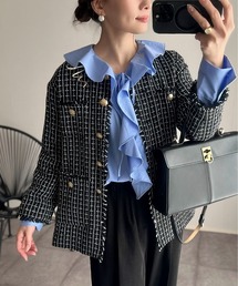 ANGIE（アンジー）の「【オケージョン対応 / セレモニー対応】ノーカラー ツイードジャケット（ノーカラージャケット）」