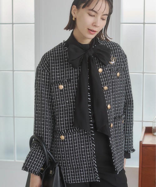 ノーカラー ツイードジャケット（ノーカラージャケット）｜ANGIE