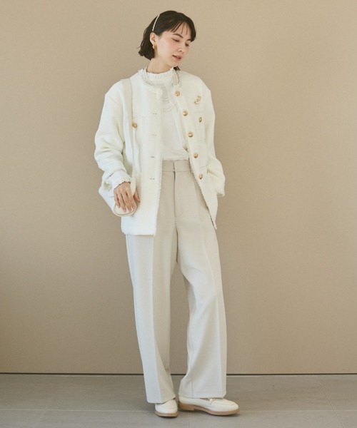 オケージョン対応 / セレモニー対応】ノーカラー ツイードジャケット