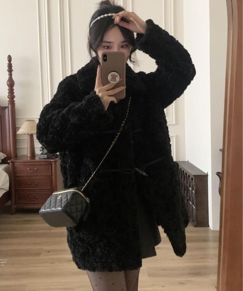 ブラックダッフルコート フード付き セール】ポケツキボアダッフルコート（ダッフルコート）｜LETee