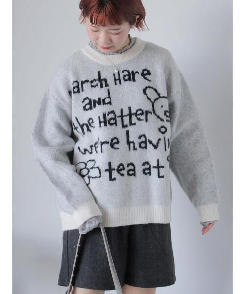 ehka sopo（エヘカソポ）の「らくがきロゴニット（ニット/セーター・レディース・ブルー/ピンク/オフホワイト/グレー・F）」の2枚目の写真