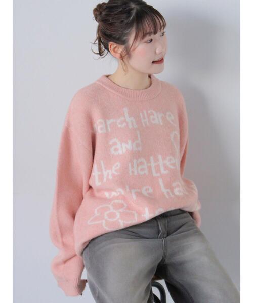 ehka sopo（エヘカソポ）の「らくがきロゴニット（ニット/セーター・レディース・ブルー/ピンク/オフホワイト/グレー・F）」の4枚目の写真