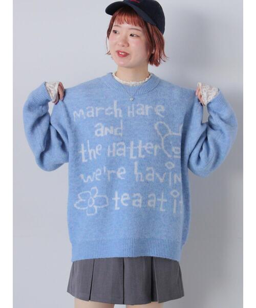 ehka sopo（エヘカソポ）の「らくがきロゴニット（ニット/セーター・レディース・ブルー/ピンク/オフホワイト/グレー・F）」の3枚目の写真