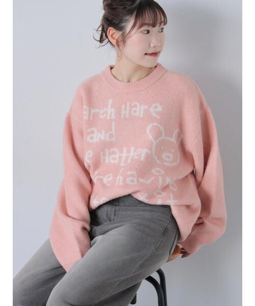 ehka sopo（エヘカソポ）の「らくがきロゴニット（ニット/セーター・レディース・ブルー/ピンク/オフホワイト/グレー・F）」の11枚目の写真