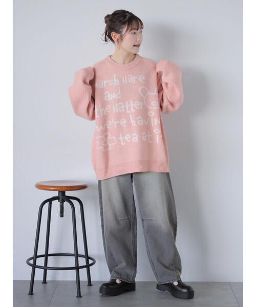 ehka sopo（エヘカソポ）の「らくがきロゴニット（ニット/セーター・レディース・ブルー/ピンク/オフホワイト/グレー・F）」の8枚目の写真