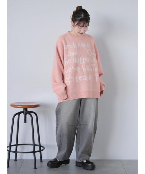 ehka sopo（エヘカソポ）の「らくがきロゴニット（ニット/セーター・レディース・ブルー/ピンク/オフホワイト/グレー・F）」の7枚目の写真