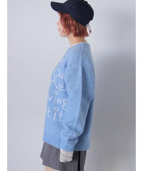 ehka sopo（エヘカソポ）の「らくがきロゴニット（ニット/セーター・レディース・ブルー/ピンク/オフホワイト/グレー・F）」の19枚目の写真