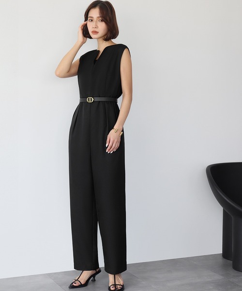 セール】タック入りVネックオールインワン（つなぎ/オールインワン