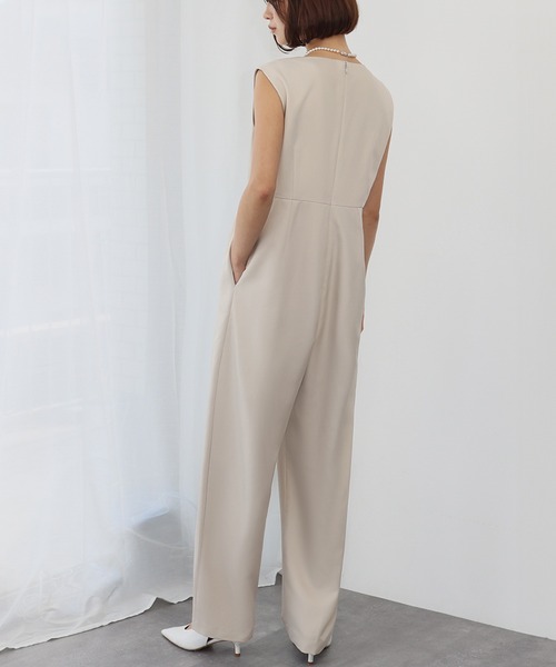 セール】タック入りVネックオールインワン（つなぎ/オールインワン