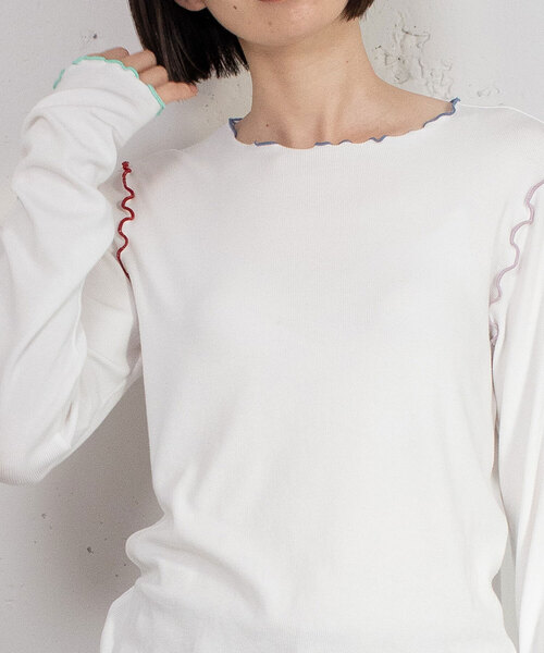 POU DOU DOU（プードゥドゥ）の「マルチカラーメローリブトップス（Tシャツ/カットソー・レディース・ライトイエロー/ブラック/オフホワイト/ラベンダー・M）」の9枚目の写真