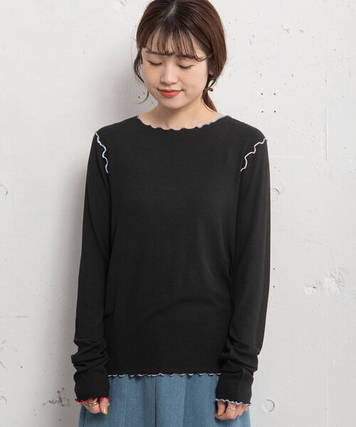 POU DOU DOU（プードゥドゥ）の「マルチカラーメローリブトップス（Tシャツ/カットソー・レディース・ライトイエロー/ブラック/オフホワイト/ラベンダー・M）」の12枚目の写真