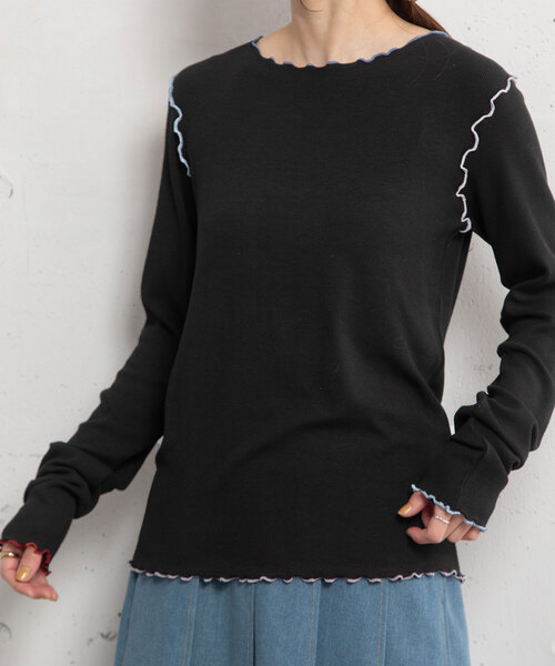 POU DOU DOU（プードゥドゥ）の「マルチカラーメローリブトップス（Tシャツ/カットソー・レディース・ライトイエロー/ブラック/オフホワイト/ラベンダー・M）」の14枚目の写真