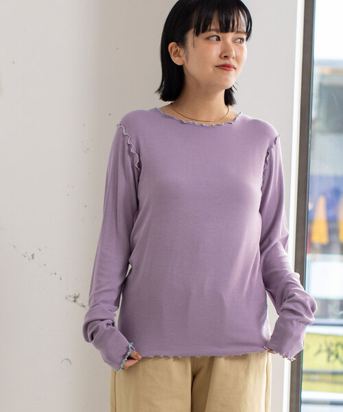 POU DOU DOU（プードゥドゥ）の「マルチカラーメローリブトップス（Tシャツ/カットソー・レディース・ライトイエロー/ブラック/オフホワイト/ラベンダー・M）」の16枚目の写真