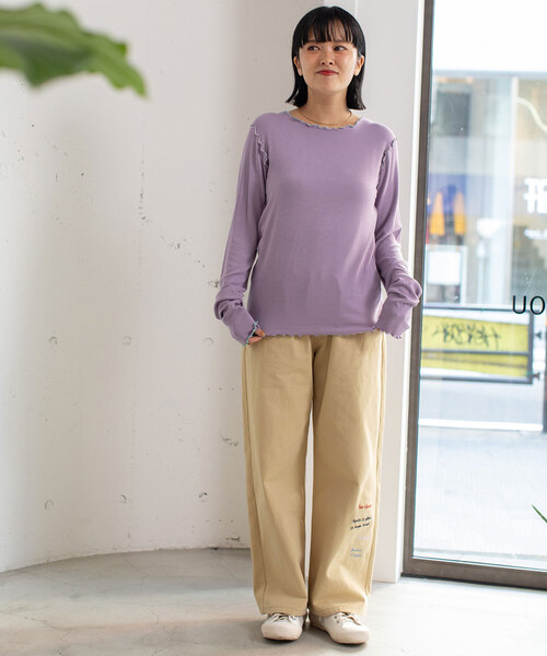 POU DOU DOU（プードゥドゥ）の「マルチカラーメローリブトップス（Tシャツ/カットソー・レディース・ライトイエロー/ブラック/オフホワイト/ラベンダー・M）」の17枚目の写真