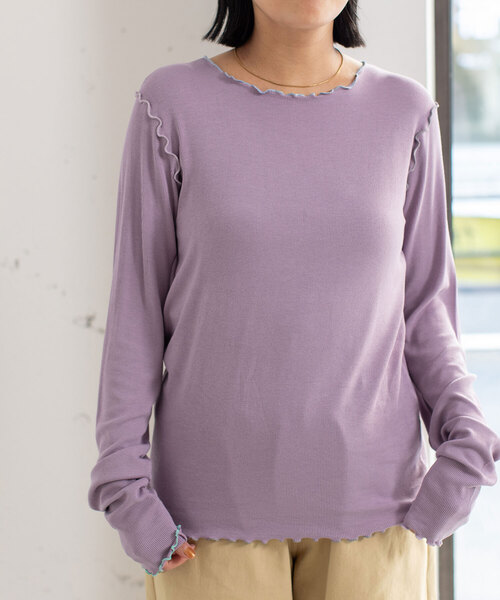 POU DOU DOU（プードゥドゥ）の「マルチカラーメローリブトップス（Tシャツ/カットソー・レディース・ライトイエロー/ブラック/オフホワイト/ラベンダー・M）」の18枚目の写真