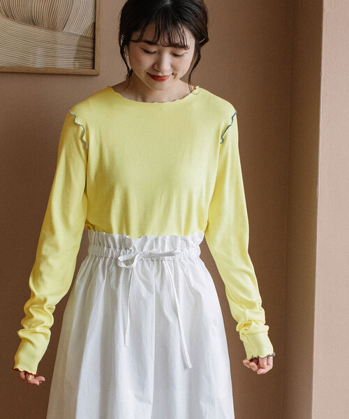 POU DOU DOU（プードゥドゥ）の「マルチカラーメローリブトップス（Tシャツ/カットソー・レディース・ライトイエロー/ブラック/オフホワイト/ラベンダー・M）」の20枚目の写真