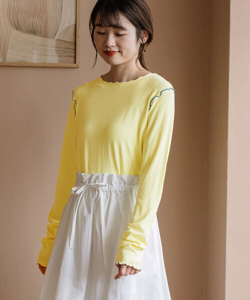 POU DOU DOU（プードゥドゥ）の「マルチカラーメローリブトップス（Tシャツ/カットソー・レディース・ライトイエロー/ブラック/オフホワイト/ラベンダー・M）」の21枚目の写真