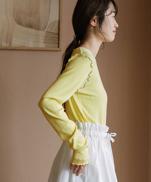 POU DOU DOU（プードゥドゥ）の「マルチカラーメローリブトップス（Tシャツ/カットソー・レディース・ライトイエロー/ブラック/オフホワイト/ラベンダー・M）」の22枚目の写真