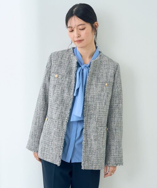 YECCA VECCA（イェッカヴェッカ）の「金釦ツイードジャケット（ノーカラージャケット・レディース・ネイビー/その他6・L/M）」の2枚目の写真