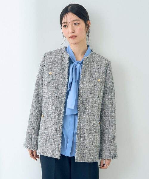 YECCA VECCA（イェッカヴェッカ）の「金釦ツイードジャケット（ノーカラージャケット・レディース・ネイビー/その他6・L/M）」の4枚目の写真