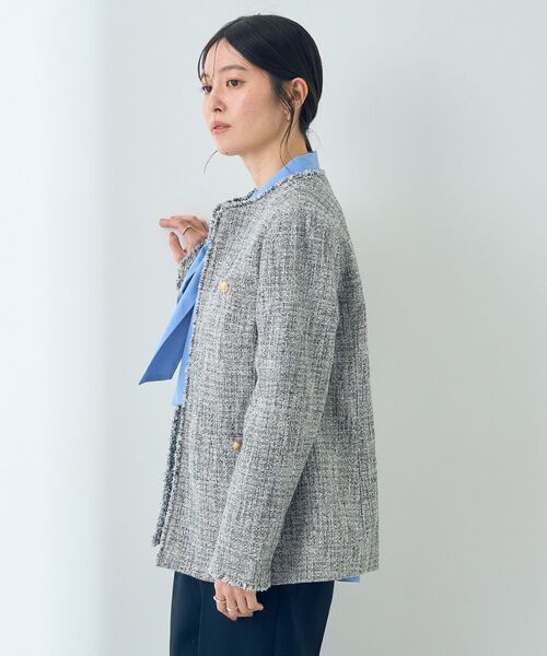 YECCA VECCA（イェッカヴェッカ）の「金釦ツイードジャケット（ノーカラージャケット・レディース・ネイビー/その他6・L/M）」の6枚目の写真