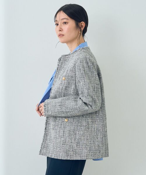 YECCA VECCA（イェッカヴェッカ）の「金釦ツイードジャケット（ノーカラージャケット・レディース・ネイビー/その他6・L/M）」の7枚目の写真