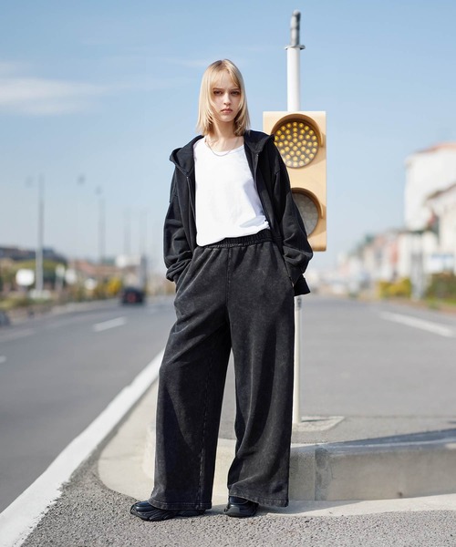 スウェットパンツ HUECLOSET Rivet Fleece Wide Pants 25KERO06 ヘビーウェイトワイドフレアスウェットパンツ（SETUP着用可能