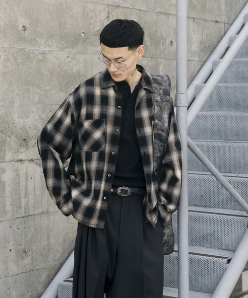 オベリスク ダブルカラー レイヤードシャツ オンブレ M archive y2k FREAK'S STORE（フリークスストア）の「ムラ染め ブリーチ加工