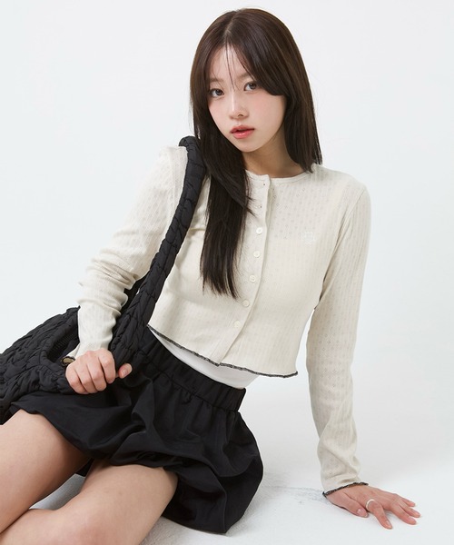 muahmuah(ムーアムーア)の「A'GEM/9 × .kom 『muah muah/ムーアムーア』 STITCH LOGO JACQUARD KNIT CARDIGAN/ステッチロゴ ジャガードニット カーディガン(カーディガン/ボレロ・レディース・ベージュ/ホワイト/ブラック・FREE)」の16枚目の写真
