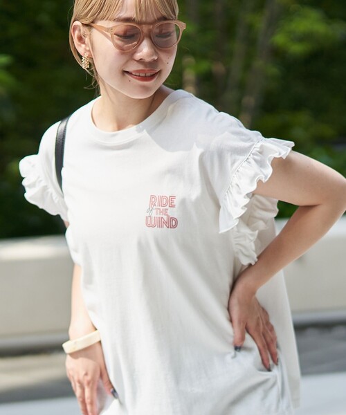 coen(コーエン)の「ピグメントアソートフリルTシャツ(Tシャツ/カットソー・レディース・その他1/コバルトブルー/オフホワイト/ダークグレー/ナチュラル/クリーム・M/L)」の1枚目の写真