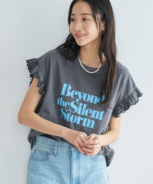 coen(コーエン)の「ピグメントアソートフリルTシャツ(Tシャツ/カットソー・レディース・その他1/コバルトブルー/オフホワイト/ダークグレー/ナチュラル/クリーム・M/L)」の2枚目の写真