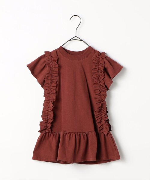 p.premier（ピードットプルミエ）の「【ジュニア対応】サイドフリルTシャツワンピース（ワンピース・キッズ・チャコール/グリーン/ブラウン/アイボリー・140/130/120/110/100/90/80）」の3枚目の写真