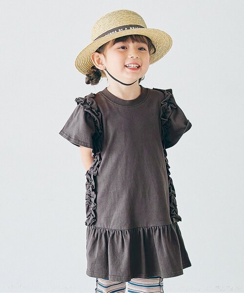 セール】【ジュニア対応】サイドフリルTシャツワンピース
