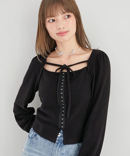 MAJESTIC LEGON(マジェスティックレゴン)の「フロントホックトップス(Tシャツ/カットソー・レディース・アイボリー/グレー/ピンク/ブラック・MEDIUM)」の2枚目の写真